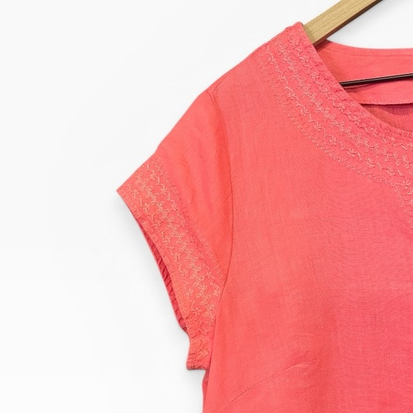 St. Tropez West 100% Linen Short Sleeve Top Pink Embroidered Size Medium - Picture 6 of 11
